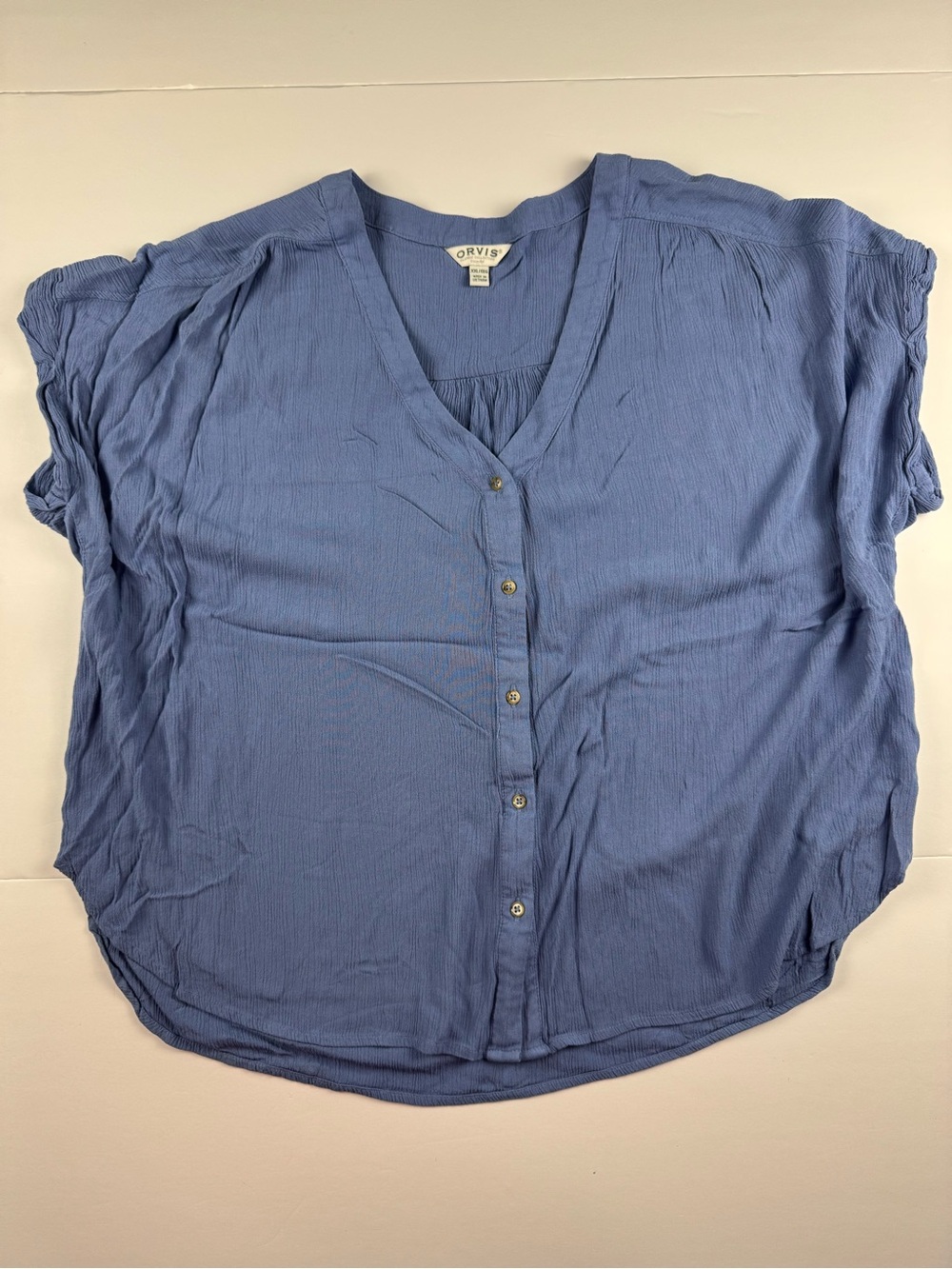 Orvis Light Blue Button-Front V-Neck Blouse